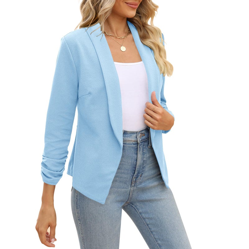 POGTMM Business Jackets for Women Summer Blazers Lightweight Petite Blazers (Light Blue, XL) - Image 4